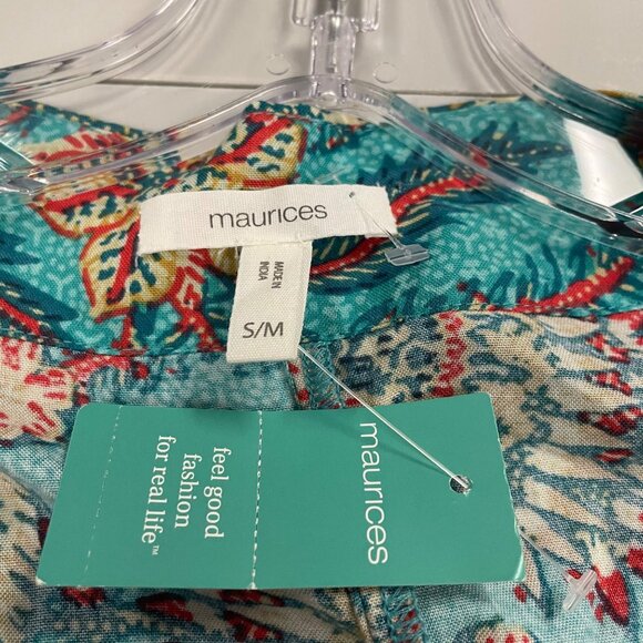 Maurices Floral Open Front Top Batwing Sleeve Turquoise/Multi Size S/M New - Picture 8 of 9
